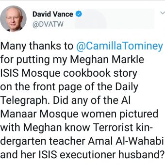 white supremacist David Vance thanks Camilla Tominey