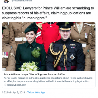 Prince William's lawyers suppress rumors of affair