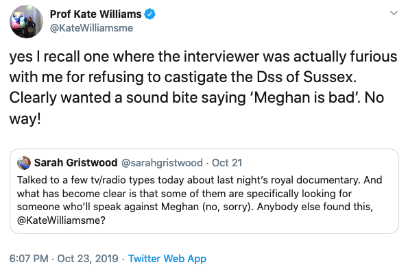Kate Williams was asked to talk bad about Meghan