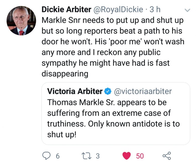 Dickie Arbiter tells Thomas Markle to shut up