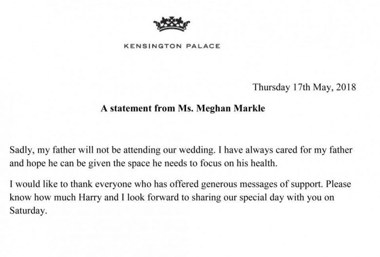 Meghan Markle's Statement via Kensington Palace