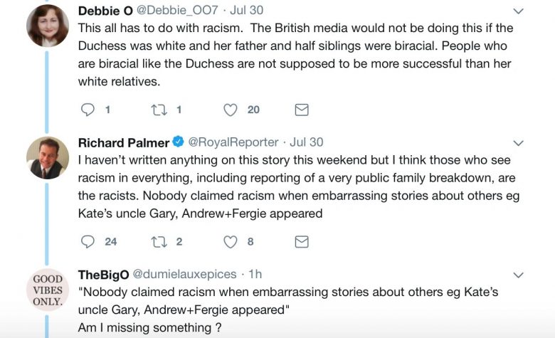 Richard Palmer compares racism against Meghan to unflattering stories about the royal family