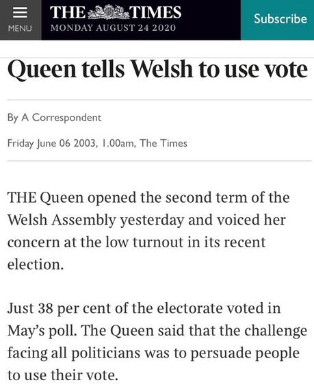 Queen tells Welsh to vote