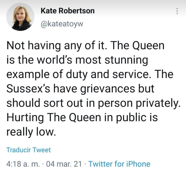 Kate Robertson critizes Harry and Meghan